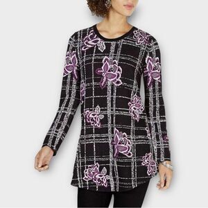 Style & Co Long Sleeve Jacquard Knit Tunic Top in Purple Floral Women’s Size M